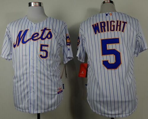 Mets #5 David Wright White(Blue Strip) Home Cool Base Stitched MLB Jersey - Click Image to Close